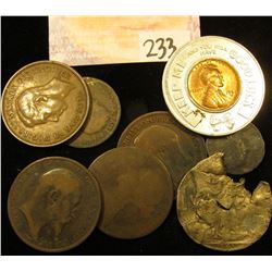 1954 D Encased Lincoln Cent, BU; Mercury Dime & Walking Liberty Silver Half Dollar damaged in a fire