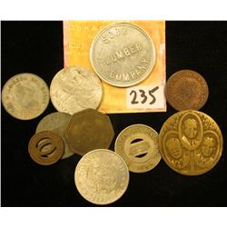 Group of Tokens some of which are from Ottumwa, Iowa including a  Mission Pin Pool Check ;  Sory Lum