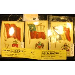 1910 era Silk Flag of Belgium, Chili, & Egypt & a group of Tickets for "Farewell Appearance Chas. L.