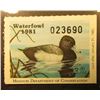 Image 2 : 1981 Missouri Migratory Waterfowl Stamp, MO3, unsigned, VF-EF, NH. Lesser Scaup.