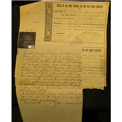 Two attached Certificates for Shares and a Stock Transfer in  Office of the Iowa Central Air Line Ra