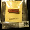 Image 1 : "Hoover" Pin-back Red Enamel with gold lettering, bar type pin with original paper "The Next Preside