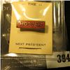 Image 2 : "Hoover" Pin-back Red Enamel with gold lettering, bar type pin with original paper "The Next Preside
