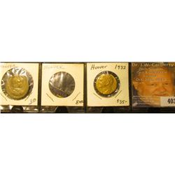 (3) Different "Hoover" Campaign items, including a Pocket Tab, brass medal, and a brass high relief 