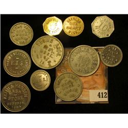 Group of Good Fors: "S.B. Arnold/Pool Hall/Exira, Ia.", "Good For/5c/In trade", Brass, oct., 20mm; "