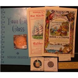 "Health to All" Red Cross Santa Claus Pocket pin tab; "Iowa City Flint Glass Manufacturing Company 1