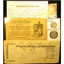 1898 AETNA Life Insurance Company Receipt; 1917 Standard Oil Company advertisement for "New Perfecti