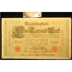 1910 Germany 1000 Mark Banknote, near Crisp Uncirculated.