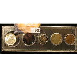 Snap-tite case containing 1907 Indian Cent, 1912 D Liberty Nickel, 1991 S Proof Dime, & 1960 D BU Si