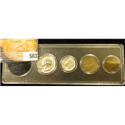 Snap-tite case containing 1906 Indian Cent, 1912 D Liberty Nickel, 1950 D BU Silver Dime, & 1956 P B