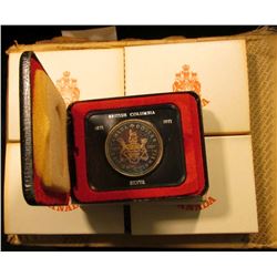 (5) 1871-1971 British Columbia encased .500 Fine Silver Dollars in original box of issue. Prooflike.