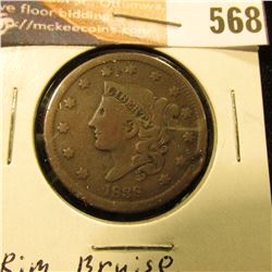 1838 U.S. Large Cent, VG. Rim Bruise.