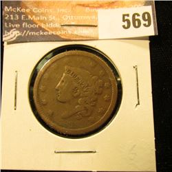 1838 U.S. Large Cent, G-VG.