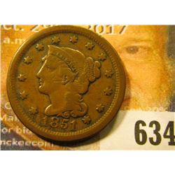 1851 U.S. Large Cent, F-VF.