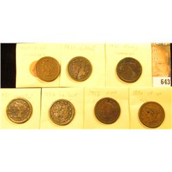(7) U.S. Large Cents 1850-1856 with Various wear and damages.
