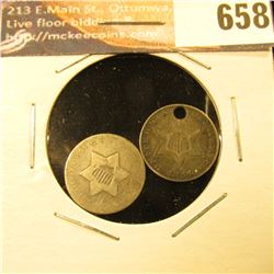 1854 VF Holed and Undated 3-Cent Silvers.
