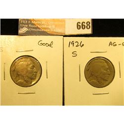 1918 S, G and 1926 S AG-G, Buffalo Nickels.