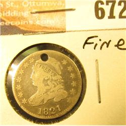 1821 Bust Dime, Fine Holed.