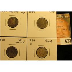 1837 AG, Bust Dime, 1857 F-VF, 1888 VF Tarnished Liberty Seated and 1924 S Mercury Dimes.