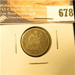 1891 Liberty Seated Dime, Fine.