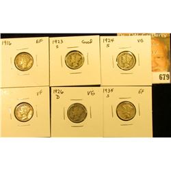 1916 EF, 23 S G, 24 S VG, 26 VF, 26 D VG and 35 S EF Mercury Dimes.