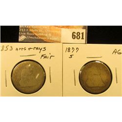 1853 R&A Fair and 1877 S AG Liberty Seated Quarters.