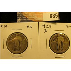 1919 VG and 1927 D G-VG Standing Liberty Quarters.
