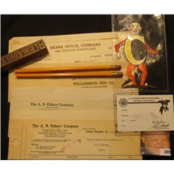Writing & Printing Memorabilia group: Metal stamp "Brew-Dated"; (2) advertising pencils "Meltzer Mot