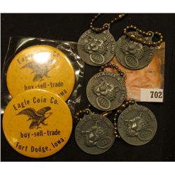 (2) Advertising mirror "Eagle Coin Co. buy-sell-trade Fort Dodge, Iowa"; military buckle with Wings;