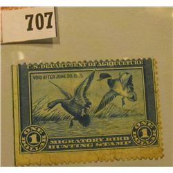 1934 RW1 U.S. Federal Migratory Waterfowl $1 Stamp, unused, unsigned, fair condition.