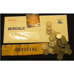 "Official" Gold ribbon with black lettering; Roll of (40) Old U.S. Liberty "V" Nickels; & a February