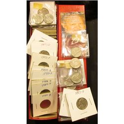 9" Red Coin Stock Box full of later date Jefferson Nickels all worked up in 2" x 2" holders.