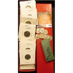 9" Red Coin Stock Box full of mostly later date Roosevelt Dimes most arel worked up in 2" x 2" holde