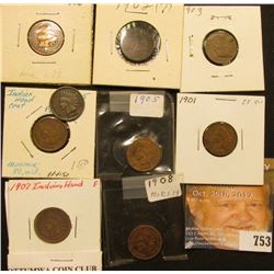 1900-08 (all inclusive) Set of U.S. Indian Head Cents grading up to EF. (9 pcs.).