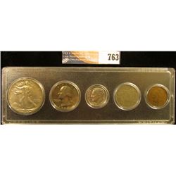 Snaptite case containing 1898 Indian Cent, 1906 Liberty Nickel, 1975S Proof Dime, 1968 S Proof Quart