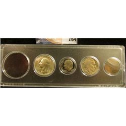 Snaptite case containing 1906 Indian Cent, 1935 Buffalo Nickel, 1981S Proof Dime, & 1976 S Silver BU