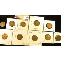 (10) Indian Head Cents, most in holders. All dating 1881-1899, various grades.
