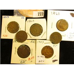 1859 G, 1873 Fine, 1881 G, 1883 G, 1886 G+, 1907 G, & 1909 EF Indian Head Cents.