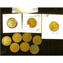 (10) Indian Head Cents, dating 1883-1890, all different dates, various grades.
