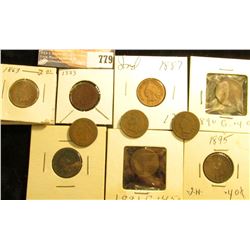 (10) Indian Head Cents, dating 1863-1899, all different dates, various grades.