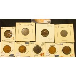 1896, 1899, (2) 1902, (2) 1903, (2) 1905, & 06 Indian Head Cents, all grading VF.