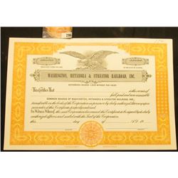 Unissued State of Illinois Stock Certificate "Washington, Metamora & Streator Railroad, Inc.", mint 