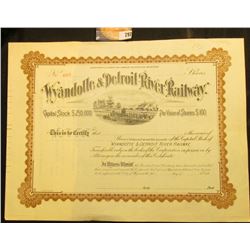Unissued State of Michigan Stock Certificate "Wyandotte & Detroit River Railway", 1890 era.