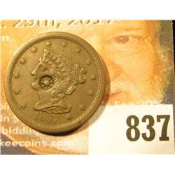 1857 U.S. Half Cent, EF with a very unique counterstamp of a Mum in the center of the obverse.