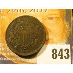 1866 U.S. Two Cent Piece, Fine, few rim ticks.