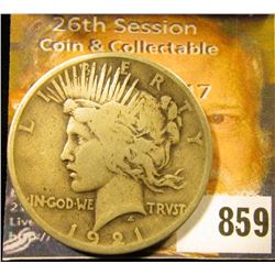 1921 P U.S. Peace Silver Dollar, VG.