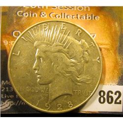 1928 S U.S. Peace Silver Dollar, EF.