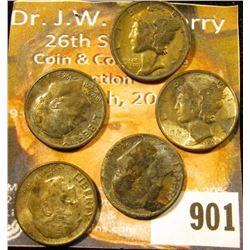 1940 P & 43 D Mercury Dimes, heavily toned high grade; 1947 P, 48 D, & 63 P Roosevelt Dimes, high gr