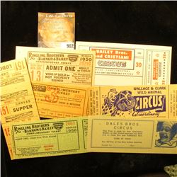 (7) different old Circus Tickets, Ringling Brothers, Barnum & Bailey, Dales Bros. Circus, Wallace & 