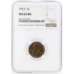 1913 Lincoln Wheat Penny Coin NGC MS63BN